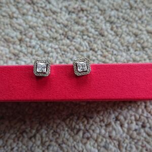 Man Made Diamond Simulant Stud Earring, Princess Cut